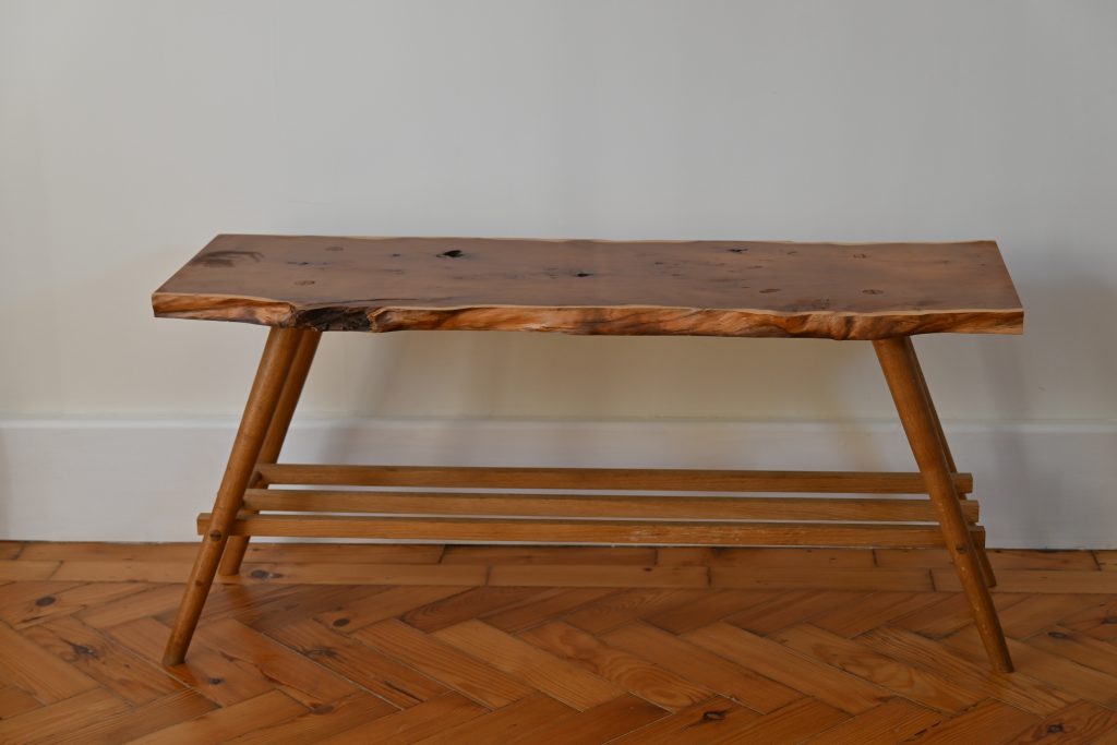 Live-edge elm bench and shoe rack
